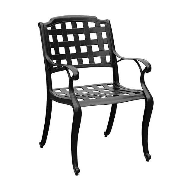 Modern Outdoor Mesh Cast Aluminum Dining Chair - Black - Oakland Living: Weather-Resistant Patio Seating