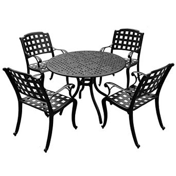 Oakland Living Modern Ornate Round Patio Dining Table & Chair 5 pc Set
