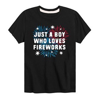 Boys 8-20 Just A Boy Who Loves Fireworks Graphic Tee