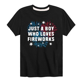 Boys 8-20 Just A Boy Who Loves Fireworks Graphic Tee