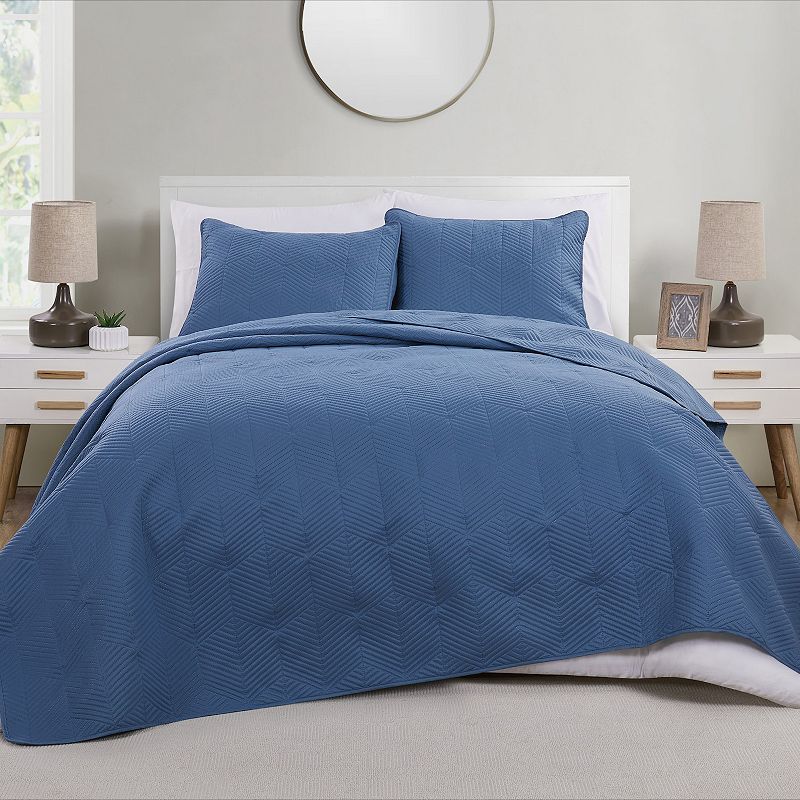 VCNY Home Hexa Geometric Quilt Set with Shams, Blue, King