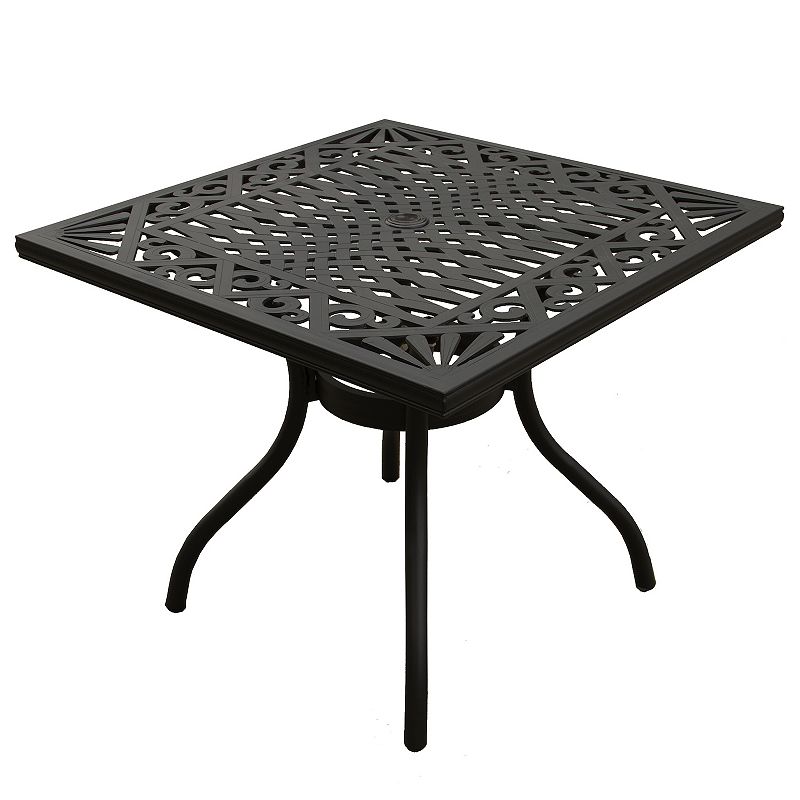 Oakland Living Ornate Outdoor Square Patio Dining Table, Black