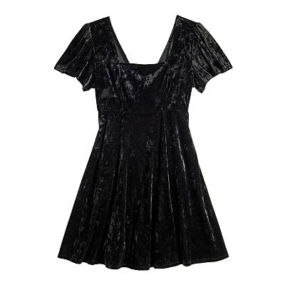 Juniors' Live To Be Spoiled Back Keyhole Velvet Fit & Flare Dress