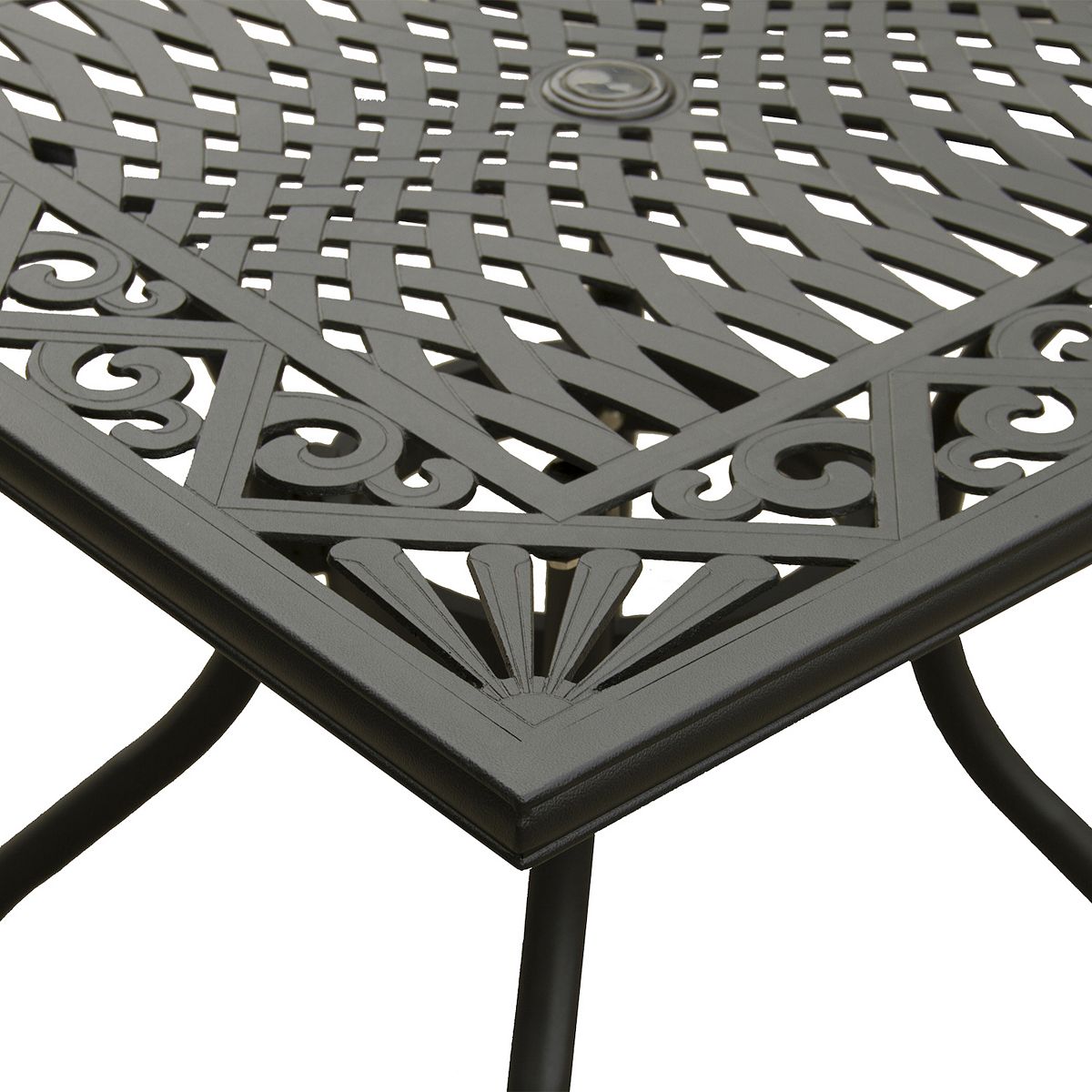 Close-up of lattice tabletop pattern and corner detail
