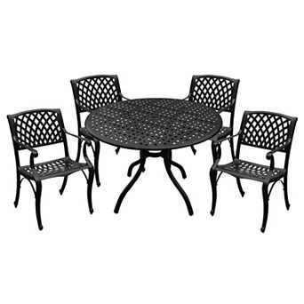 Oakland Living Ornate Aluminum Round Patio Dining Table & Chair 5 pc Set