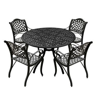 Oakland Living Ornate Black Round Patio Dining Table & Chair 5 pc Set