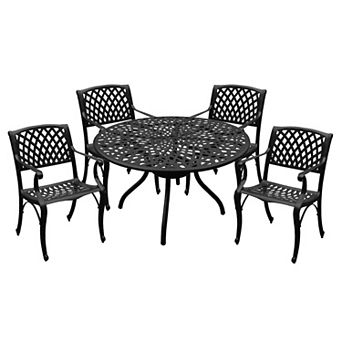Oakland Living Ornate Cutout Aluminum Round Patio Dining Table & Chair 5 pc Set