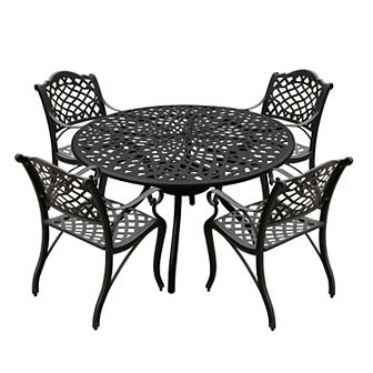 Oakland Living Modern Ornate Aluminum Round Patio Dining Chair & Table 5 pc Set