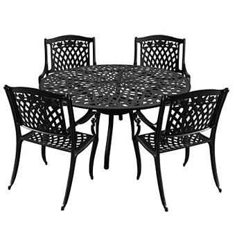 Oakland Living Ornate Outdoor Patio Round Dining Table & Chair 5 pc Set