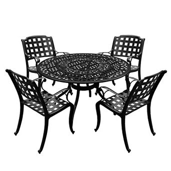Oakland Living Basketweave Round Patio Dining Table & Chair 5 pc Set