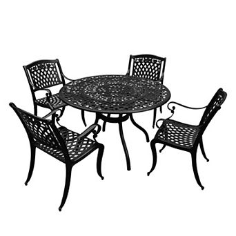 Oakland Living Ornate Detailed Round Patio Dining Table & Chair 5 pc Set
