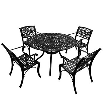 Oakland Living Ornate Pattern Round Patio Dining Table & Chair 5 pc Set