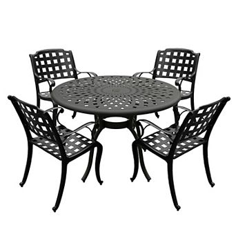 Oakland Living Ornate Cutout Black Round Patio Dining Table & Chair 5 pc Set