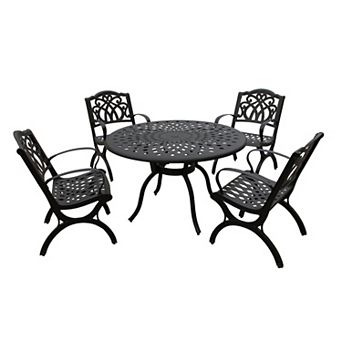Oakland Living Ornate Detailed Black Round Patio Dining Table & Chair 5 pc Set