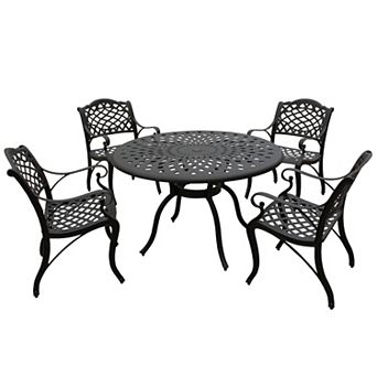 Oakland Living Ornate Cutout Outdoor Patio Round Dining Table & Chair 5 pc Set