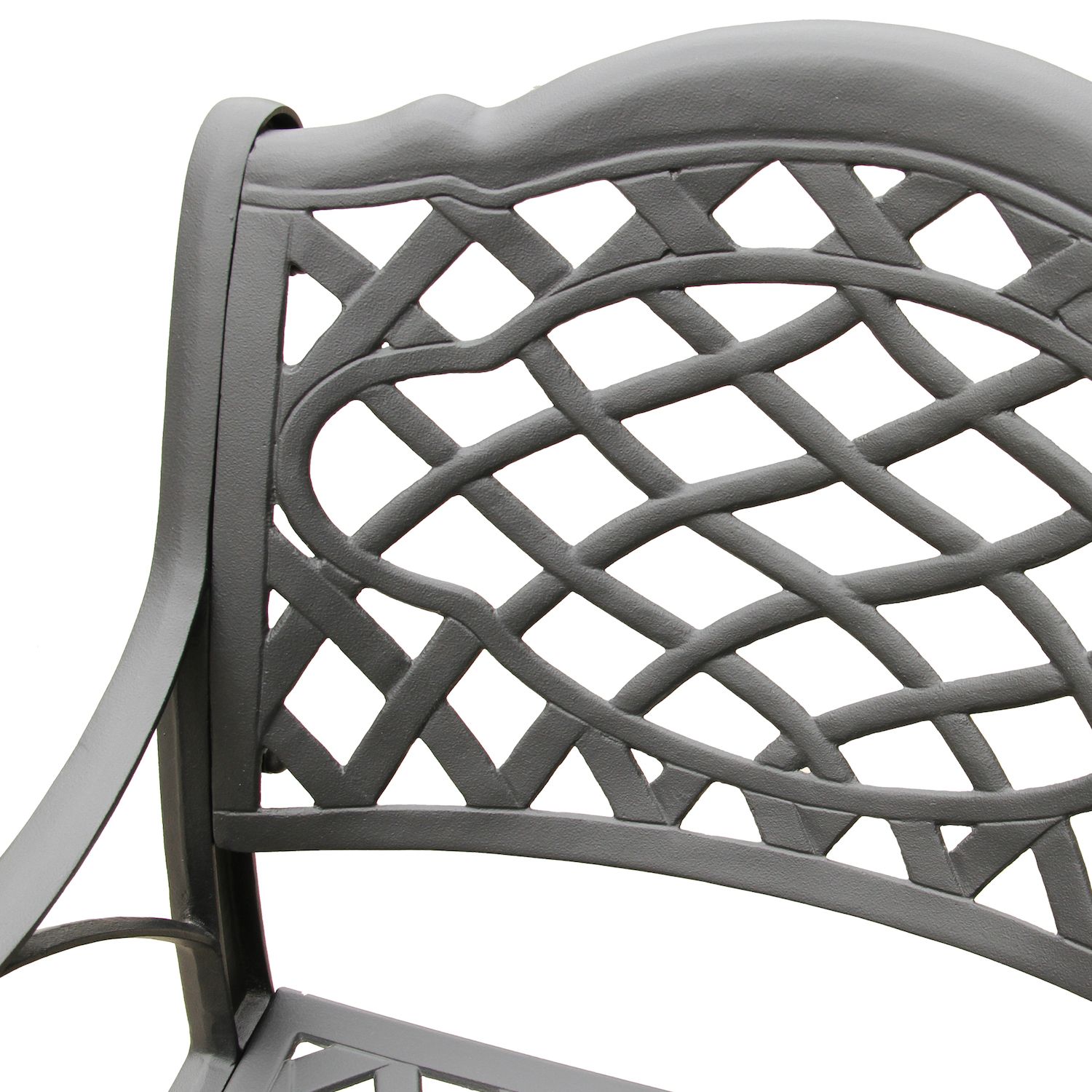 Close-up of ornate cutout chair back lattice design