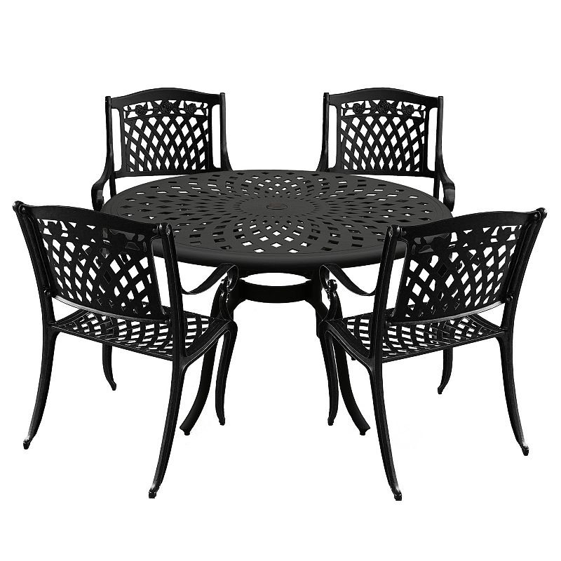 Oakland Living Outdoor Ornate Patio Dining Table & Chair 5-piece Set, Black
