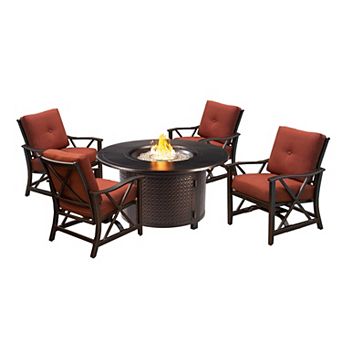 Oakland Living Round Fire Pit & Deep Seat Rocking Chair 5 pc Set
