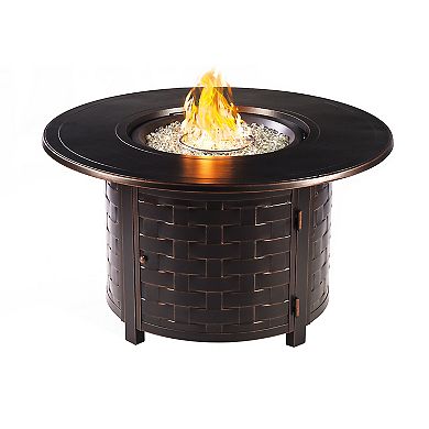 Oakland Living Round Copper Finish Fire Pit & Deep Seat Rocking Patio Chair 5-piece Set