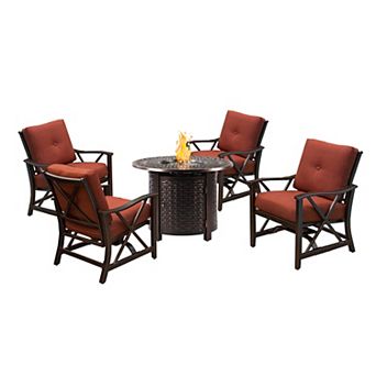Oakland Living Round Copper Finish Fire Pit & Deep Seating Rocking Patio Chairs 5 pc Set