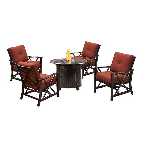 Oakland Living Round Copper Finish Fire Pit Deep Seating Rocking Patio Chairs 5 piece Set