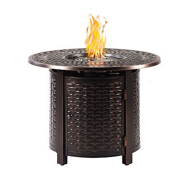 Oakland Living Round Copper Finish Fire Pit & Deep Seating Rocking Patio Chairs 5-piece Set