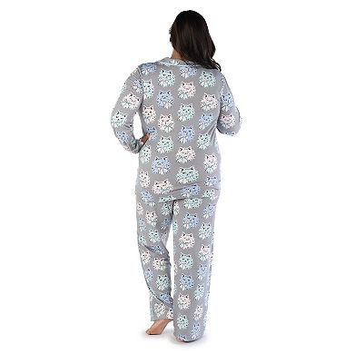 Plus Size Nite Nite by Munki Munki Long Sleeve Pajama Shirt & Pajama Pants Sleep Set