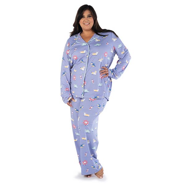 Plus Size Nite Nite by Munki Munki Long Sleeve Pajama Shirt & Pajama