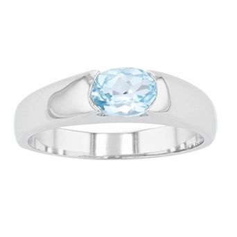 A&M Sterling Silver Oval Blue Topaz Ring