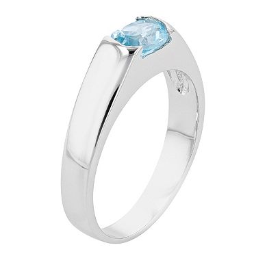 A&M Sterling Silver Oval Blue Topaz Ring