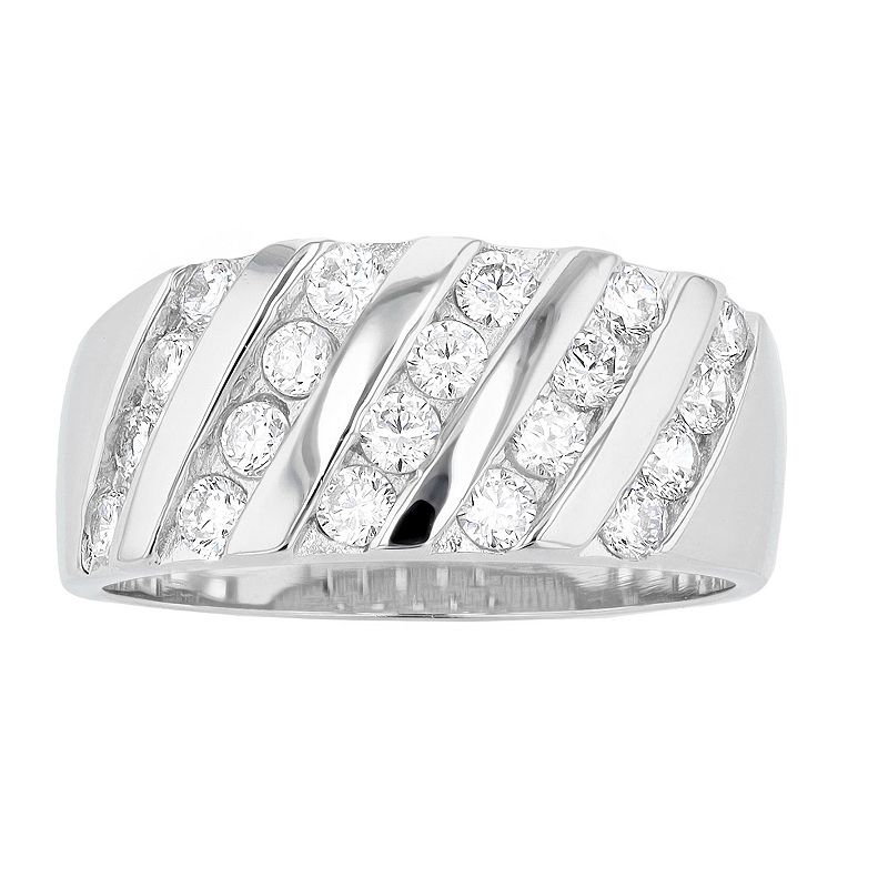 Sterling Silver 5 Row Crystal Ring, Womens, Size: 9, White