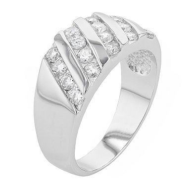 A&M Sterling Silver 5 Row Crystal Ring