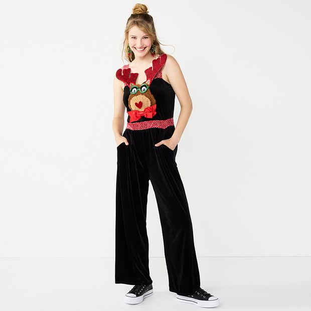 Juniors' Born Famous Reindeer Jumpsuit