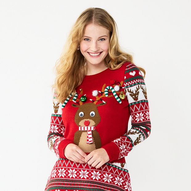 Juniors Born Famous Reindeer Sweater