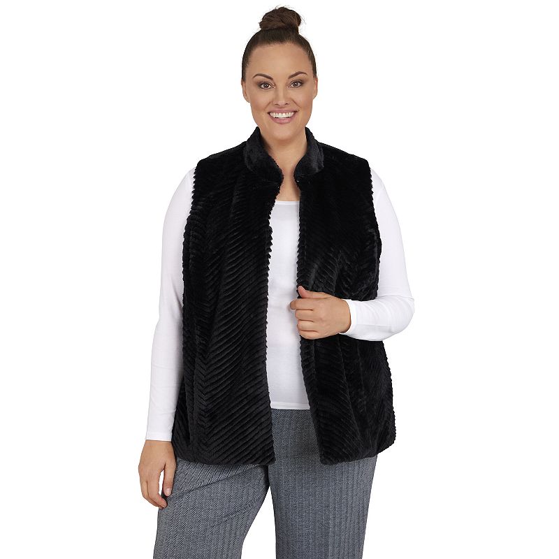 Plus Size Alfred Dunner Empire State Chevron Faux-Fur Vest, Womens, Size: 