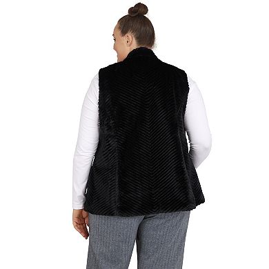 Plus Size Alfred Dunner Empire State Chevron Faux-Fur Vest