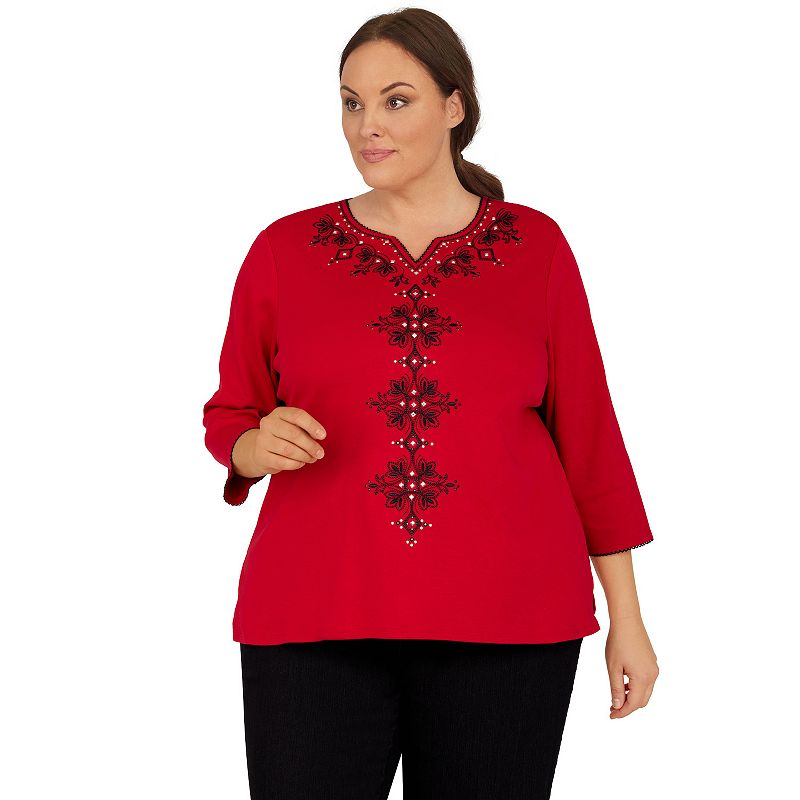 Plus Size Alfred Dunner Empire State Solid Top, Womens, Size: 1XL, Brt Red