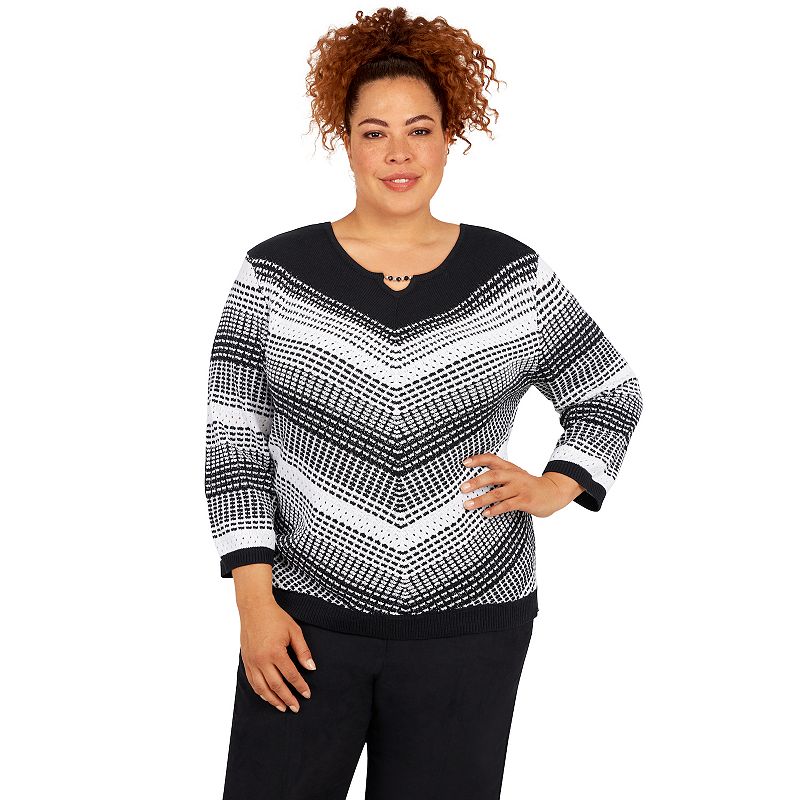 Plus Size Alfred Dunner Empire State Texture Splitneck Three Quarter Sleeve