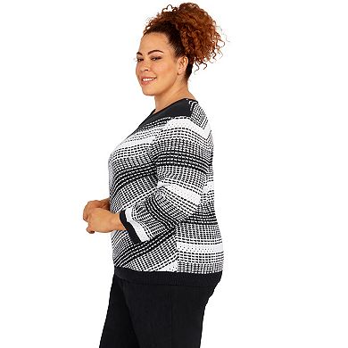 Plus Size Alfred Dunner Empire State Texture Splitneck Three Quarter Sleeve Sweater