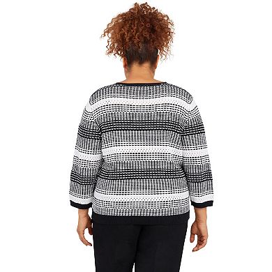 Plus Size Alfred Dunner Empire State Texture Splitneck Three Quarter Sleeve Sweater