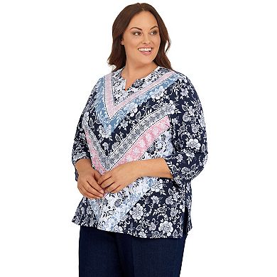 Plus Size Alfred Dunner Shenedoah Valley Split Neckline Print Top