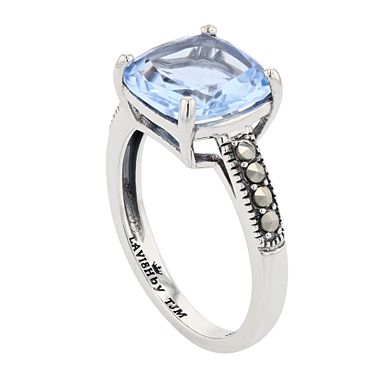 Lavish by TJM Sterling Silver Blue Lab-Created Quartz & Marcasite Statement Ring