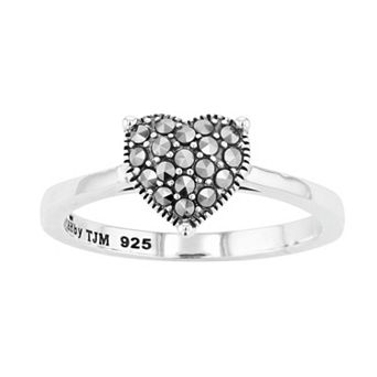 Lavish by TJM Sterling Silver Marcasite Pave Tiny Heart Ring