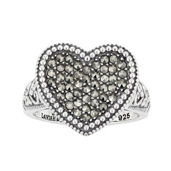 Lavish by TJM Sterling Silver Marcasite Pave Heart Ring
