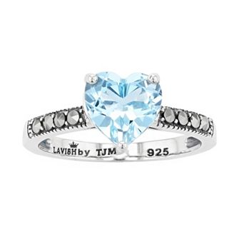 Lavish by TJM Sterling Silver Sky Blue Topaz & Marcasite Heart Ring