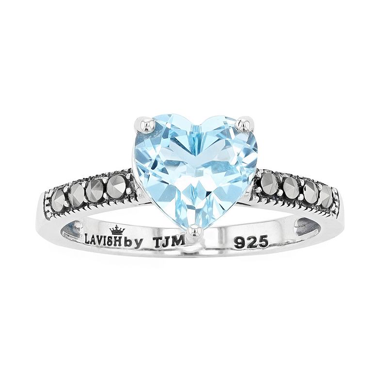 Lavish by TJM Sterling Silver Sky Blue Topaz & Marcasite Heart Ring, Women