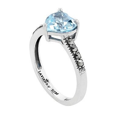 Lavish by TJM Sterling Silver Sky Blue Topaz & Marcasite Heart Ring