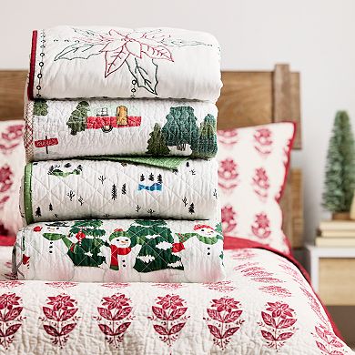 St. Nicholas Square® Embroidered Poinsettia Quilt Set with Shams
