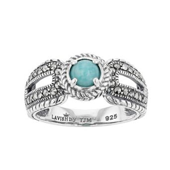 Lavish by TJM Sterling Silver Amazonite & Marcasite Ring