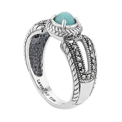 Lavish by TJM Sterling Silver Amazonite & Marcasite Ring